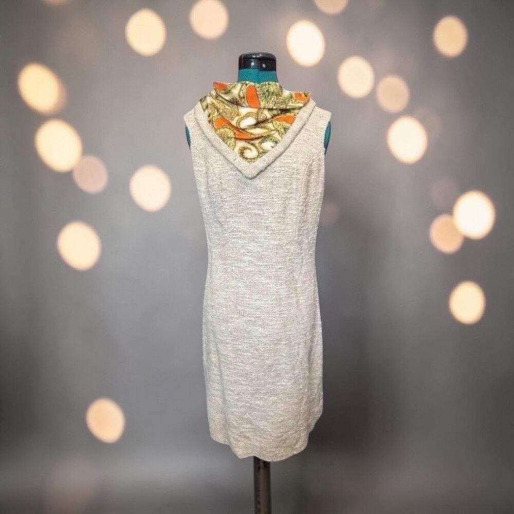 1970s California Girl Dress Size 14 Mod Scarf Neck Sheath Cream Textured